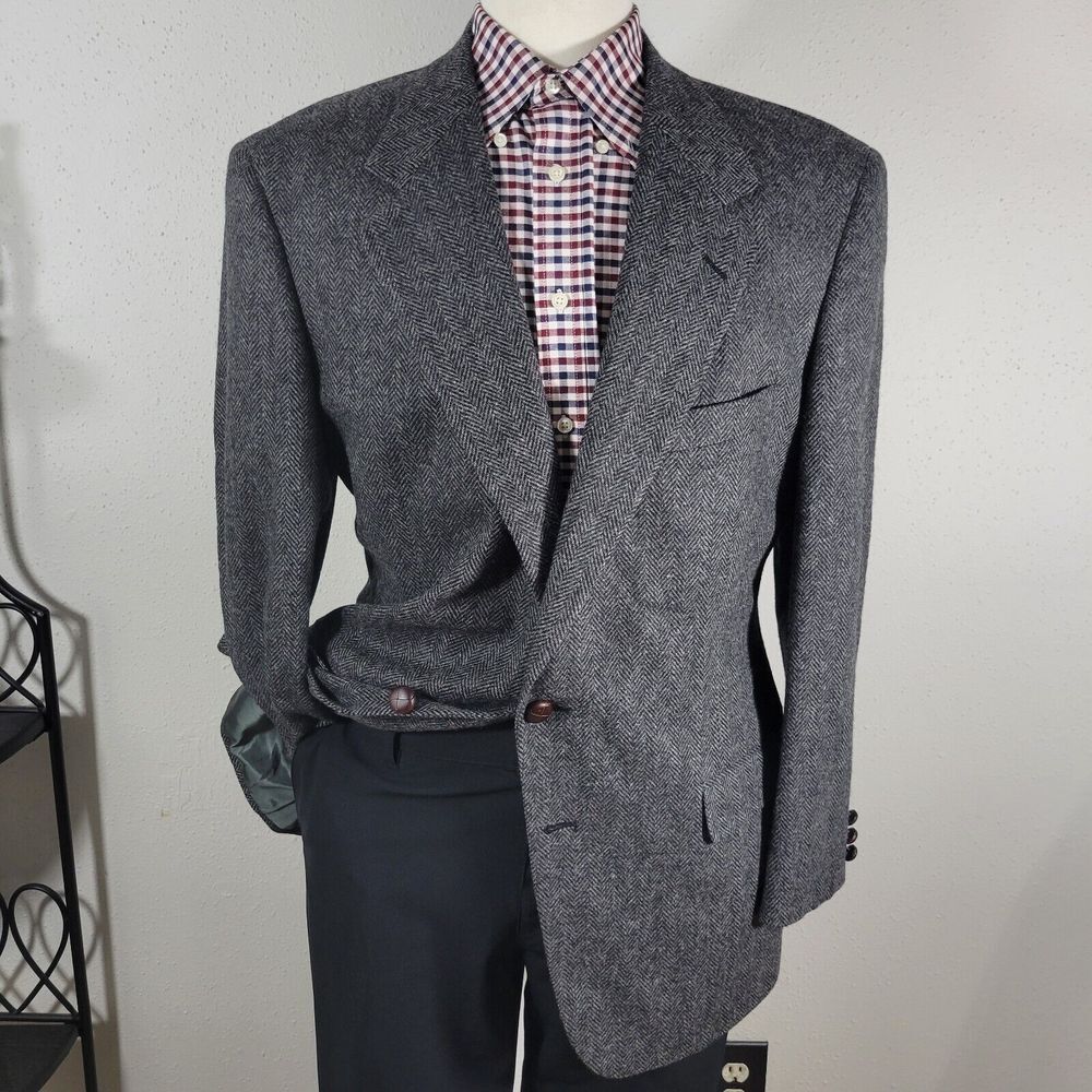 Racquet Club Men's Tweed Sport Coat Blazer Two‎ Button Herringbone Wool 44R